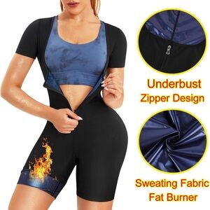 Women's Black and Blue Shapewear Sauna Suit